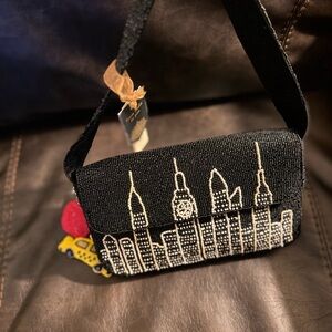 India Boutique Black and White Beaded Shoulder Bag